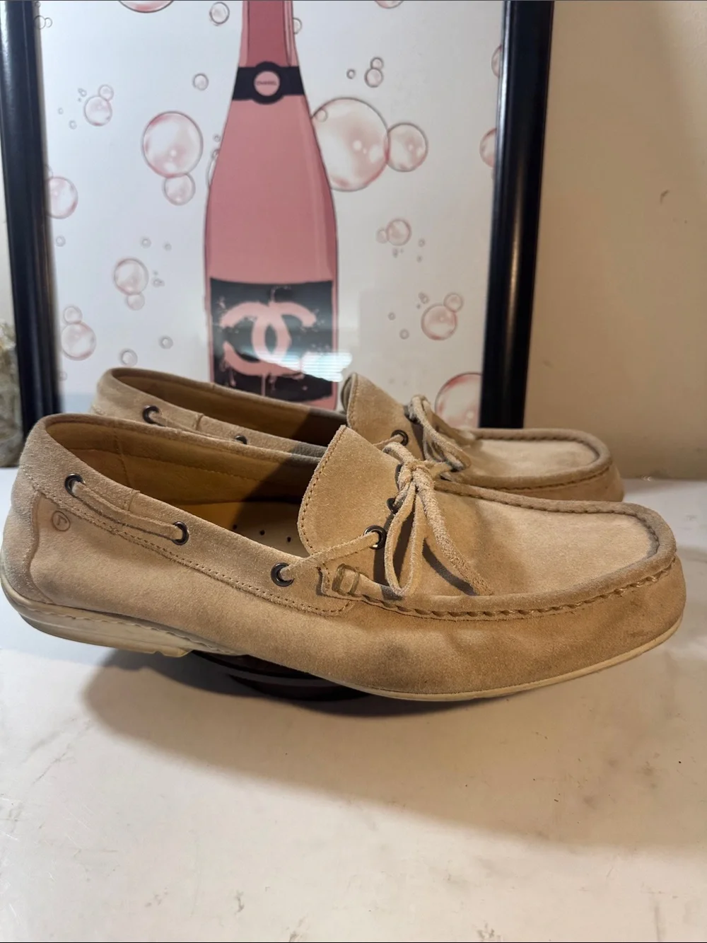 Rockport Beige Suede Men's Boat Shoes - Lace Moccasin Style - Size 12M
